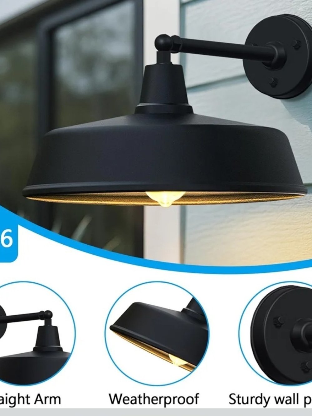 JOESA 18" Outdoor Barn Light Black Gooseneck Farmhouse Wall Fixture
